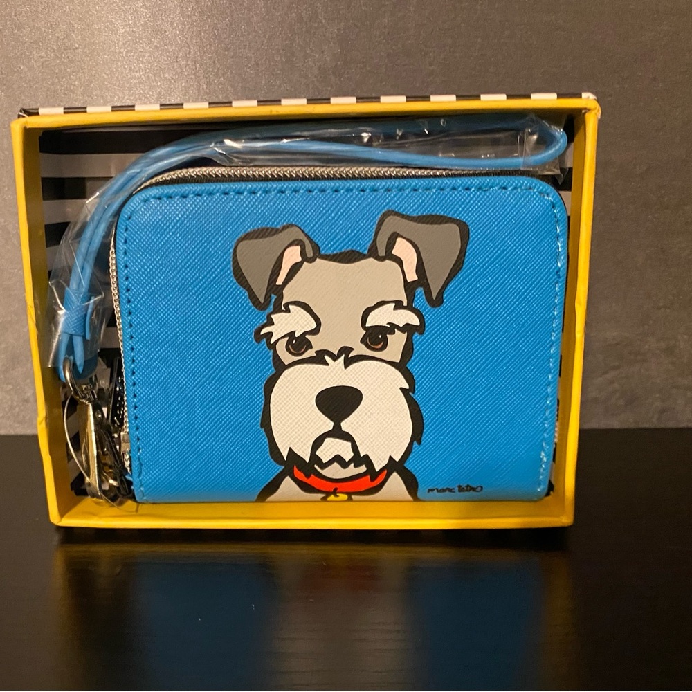 Marc Tetro Gray Schnauzer Blue Zip Wallet Wristlet with Gift Box